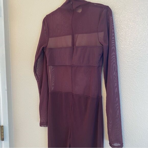 WEISSMAN Balera Dance Costume burgundy Culotte Unitard With Mesh MJ11187 MA - Picture 3 of 13